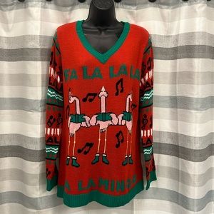 NEW Christmas Caroling Flamingo Ugly Christmas Sweater - Holiday Red and Green